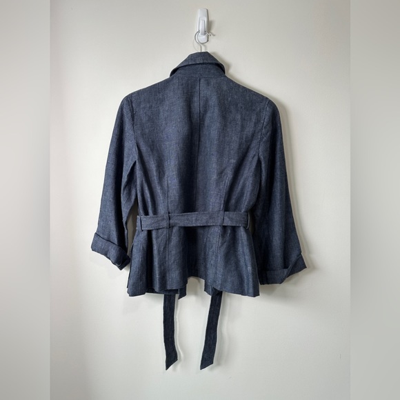 Kenneth Cole New York Denim Linen Utility Belted Jacket w Pockets Size 6 - Picture 7 of 9